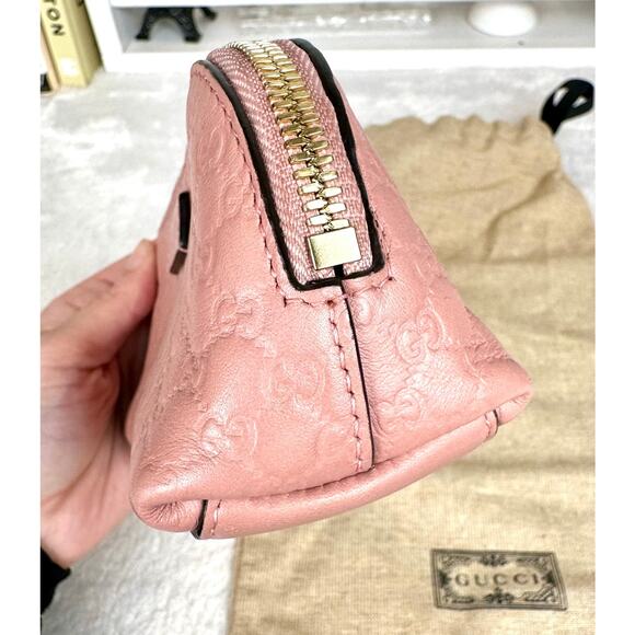 GUCCI pink guccissima leather wristlet cosmetic pouch bag Very Pretty! GREAT - Picture 7 of 16